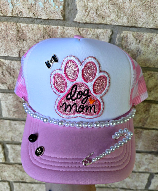 "Dog mom" bling trucker hat