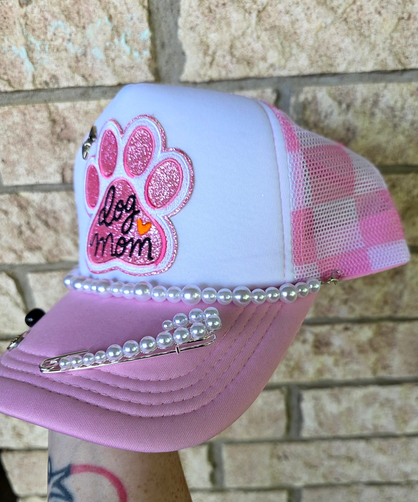"Dog mom" bling trucker hat