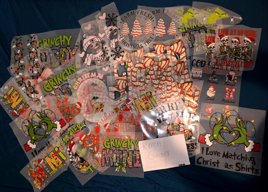 38 full sized piece DTF shirt print bundle