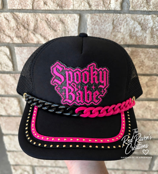 Pink "Spooky babe" trucker hat